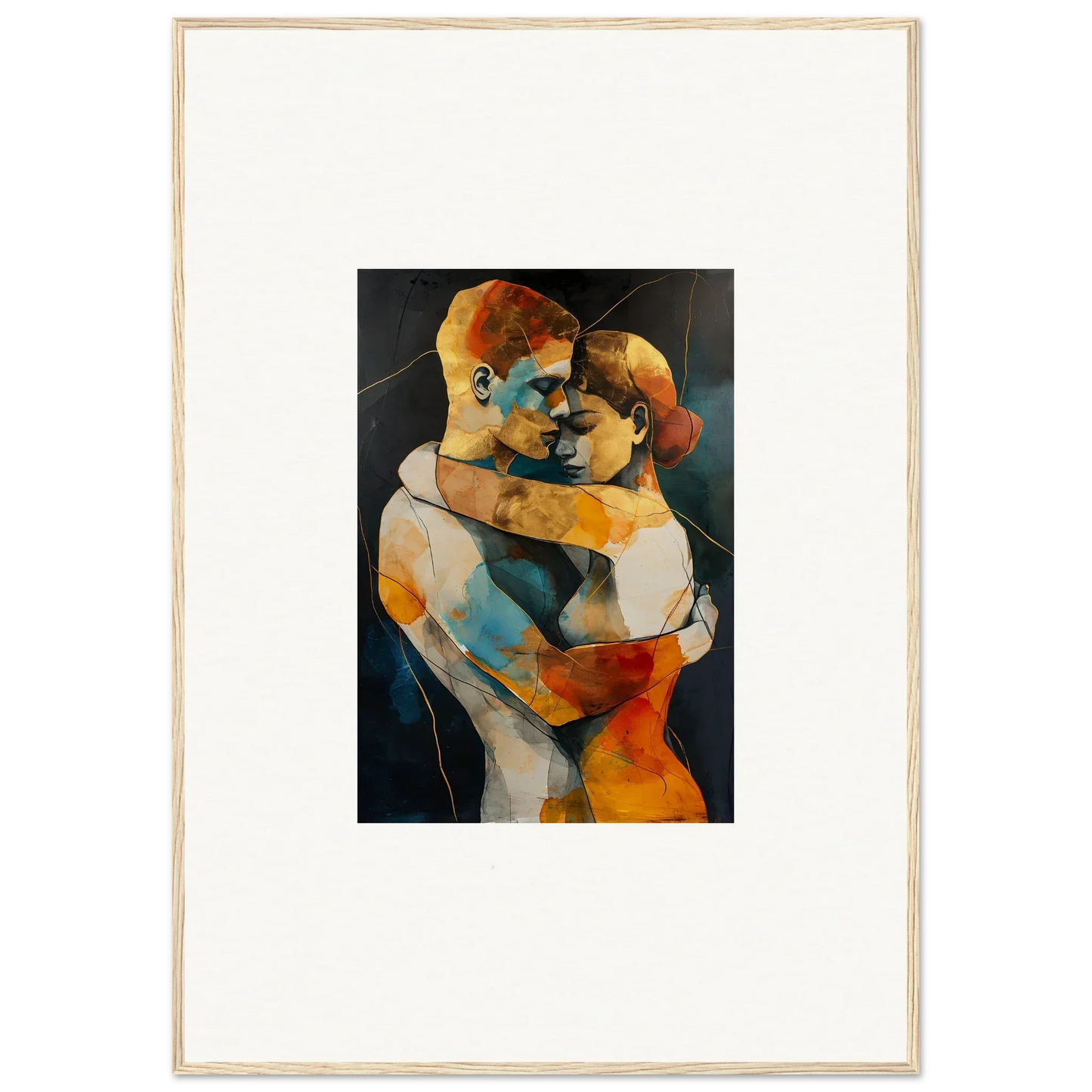 Abstract painting of two figures in vibrant colors for Bondscreen Embrace room decor