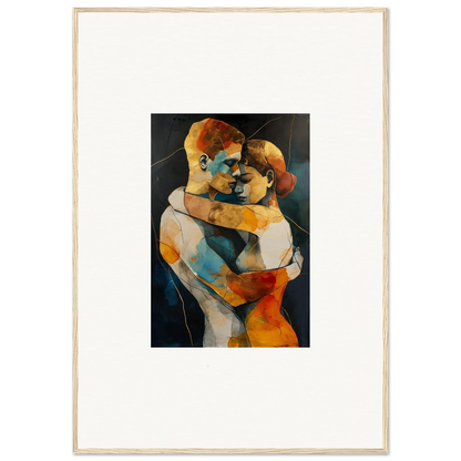 Abstract painting of two figures in vibrant colors for Bondscreen Embrace room decor