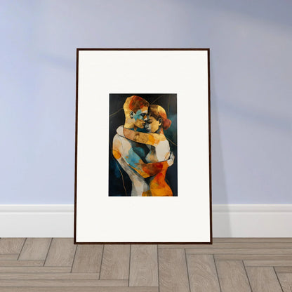 Framed wall art of embracing figures in vibrant colors for unique room decor