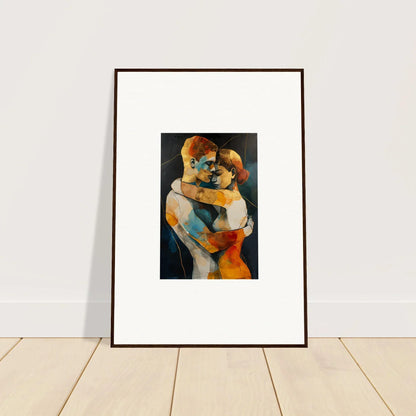 Framed wall art of embracing figures in vibrant colors for stylish room decor