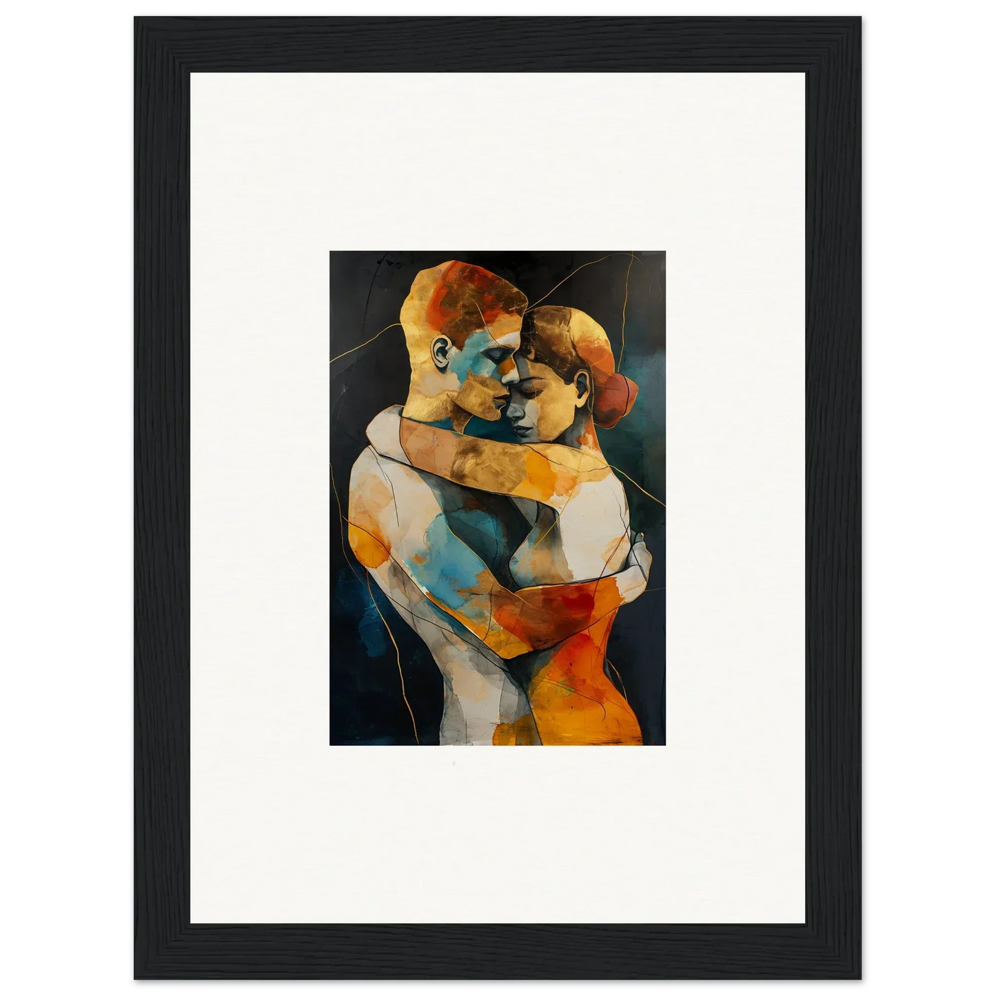 Framed wall art featuring colorful abstract figures representing bondscreen embrace for room decor