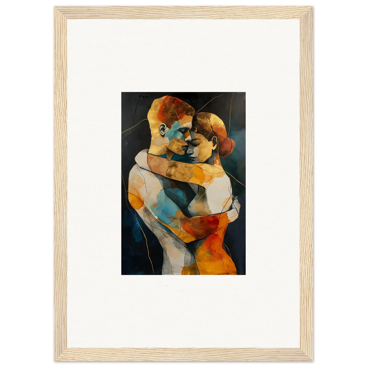 Abstract painting of embracing figures in vibrant colors for Bondscreen Embrace room decor