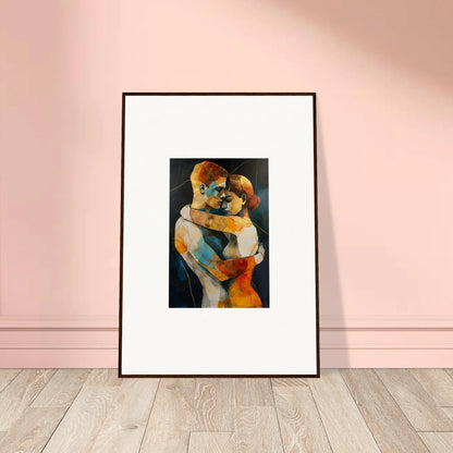 Framed wall art of two embracing figures in vibrant colors, perfect for room decor