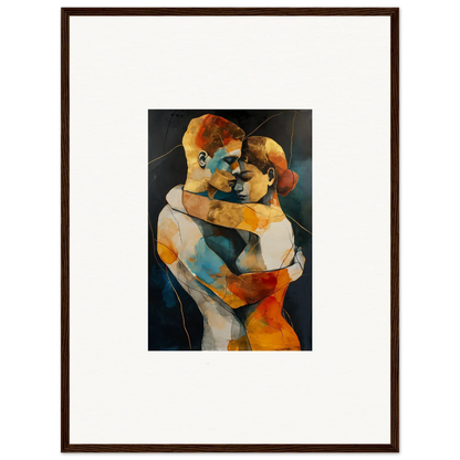 Framed wall art of colorful abstract figures symbolizing bondscreen embrace for room decor