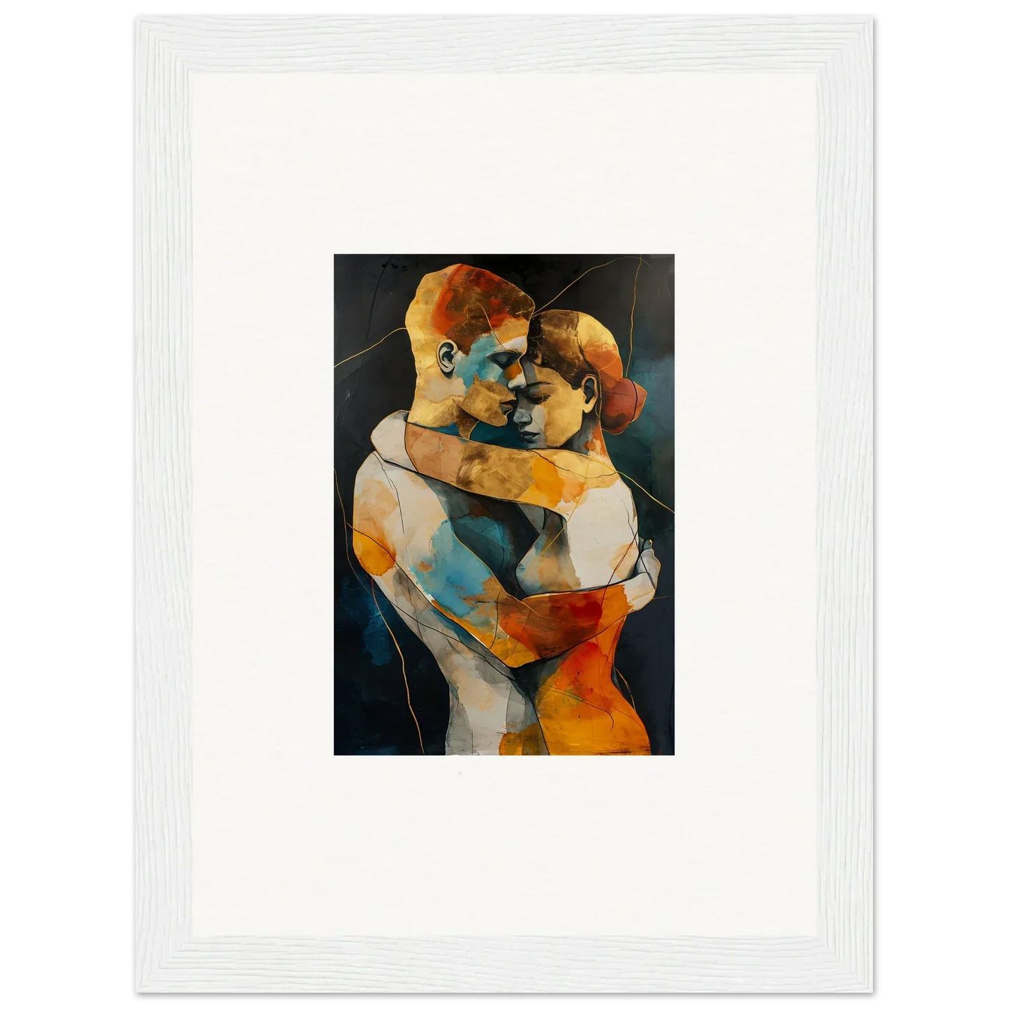 Abstract painting of two embracing figures in vibrant colors for Bondscreen Embrace room decor