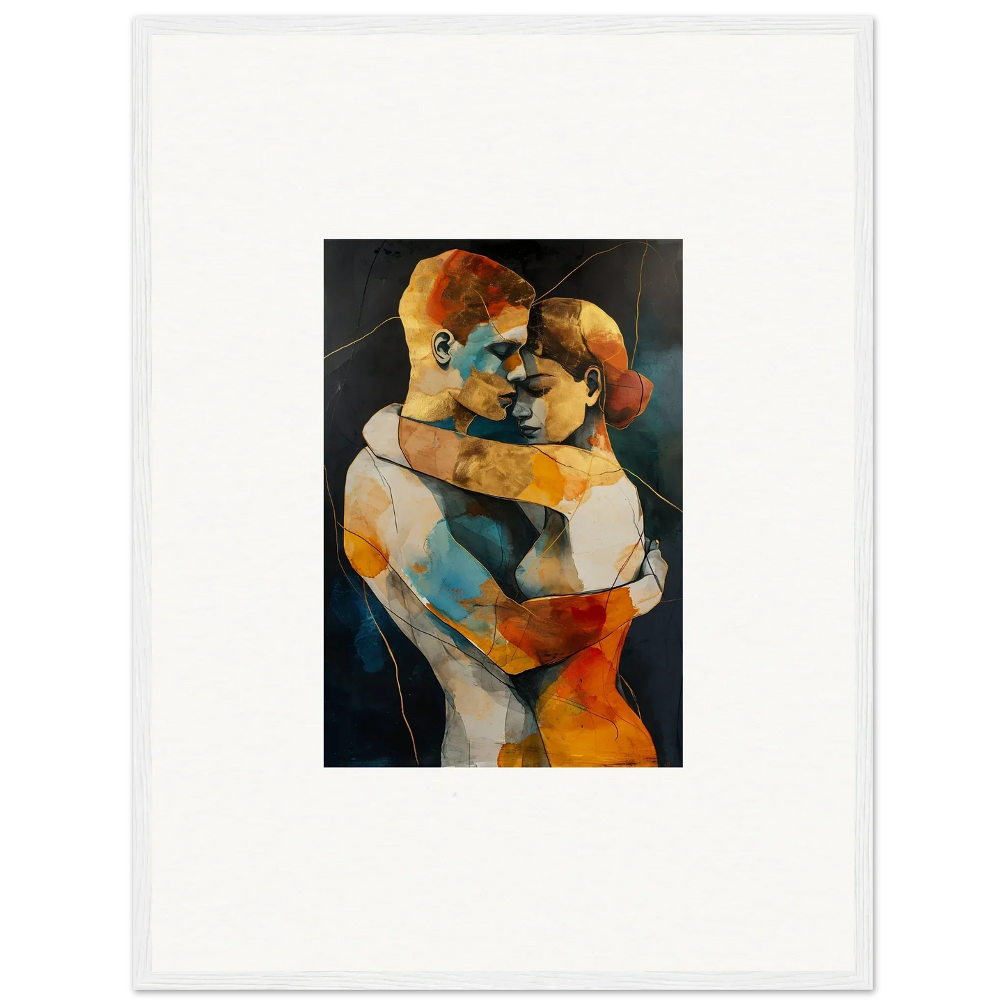 Abstract painting of two embracing figures in vibrant colors for bondscreen embrace room decor