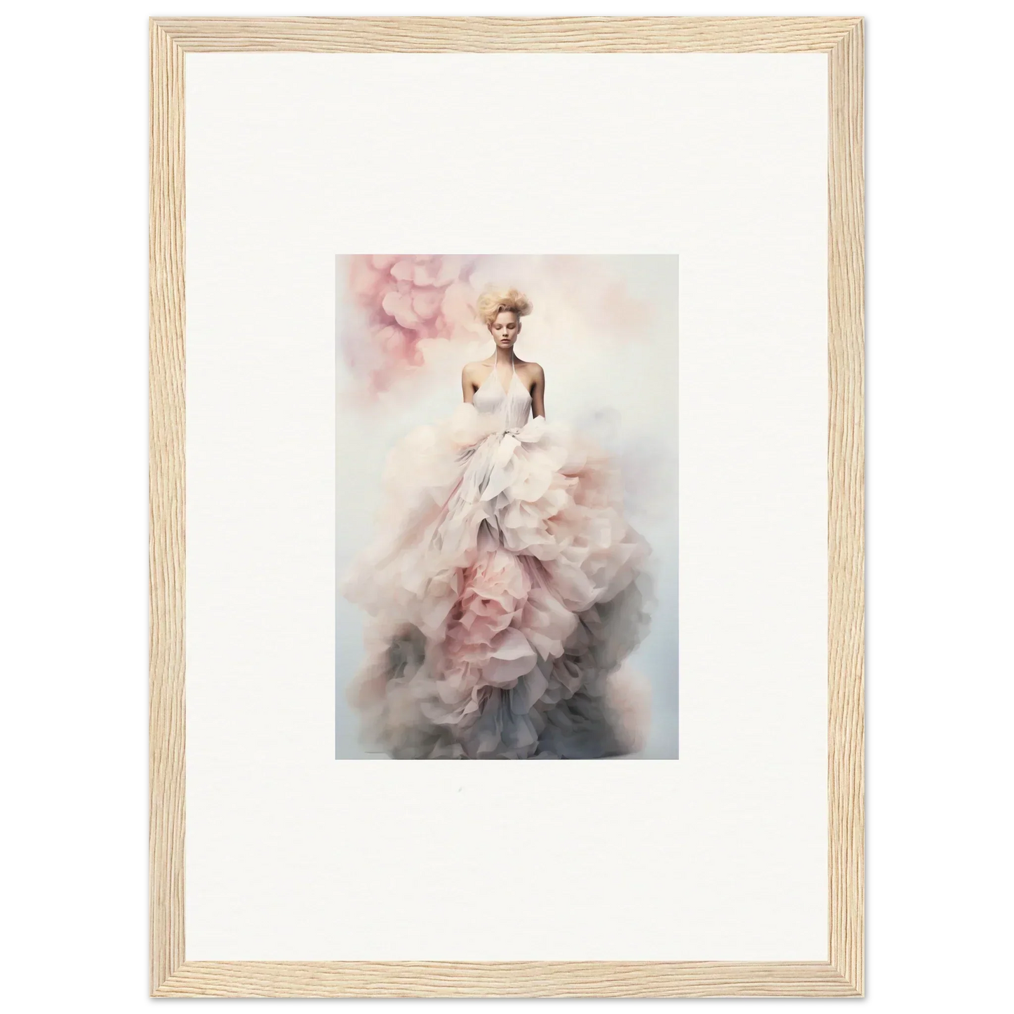 Framed watercolor of ethereal figure in dress, perfect for Ephemeral Corsage Aurora art