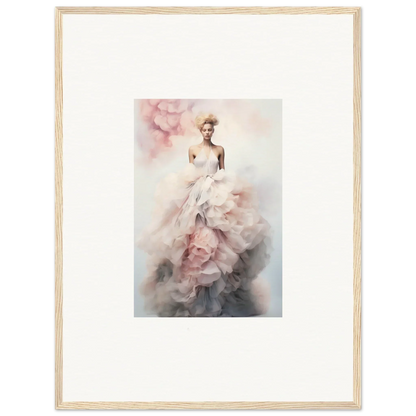 Framed watercolor of a pink and white ballgown from Ephemeral Corsage Aurora special edition art™