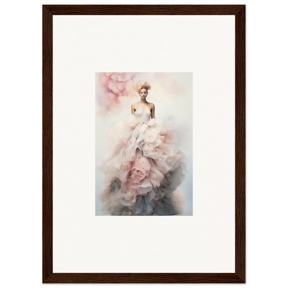 A figure in a flowing pink gown from Ephemeral Corsage Aurora in dreamy watercolor