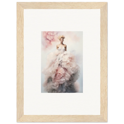 Framed watercolor of Ephemeral Corsage Aurora with a figure in a flowing gown