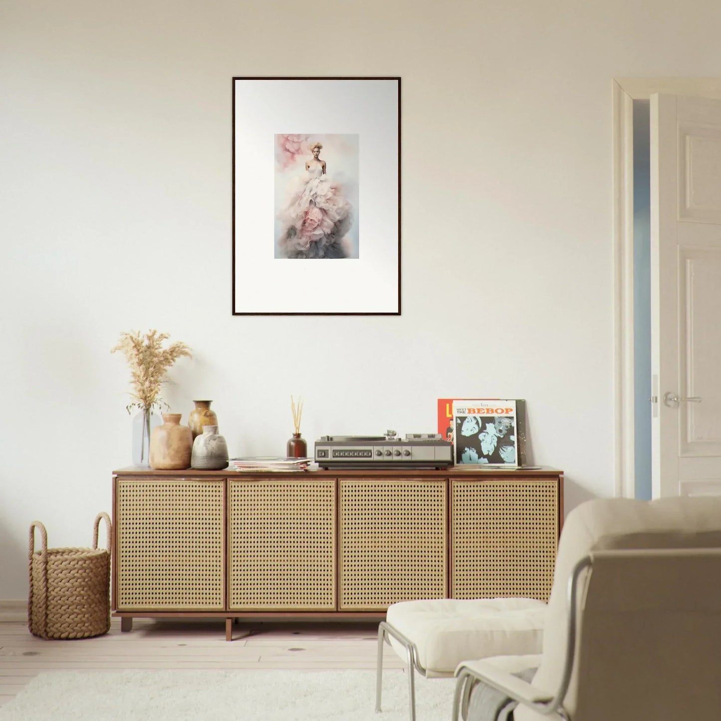 Rattan-fronted wooden credenza from the Ephemeral Corsage Aurora special edition art™ collection