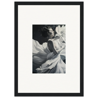 Black and white photo of a person in flowing fabric for dreamy room decor and wall art