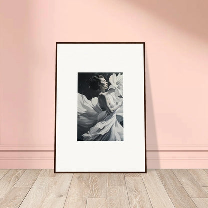 Framed black and white wall art of a person with flowing fabric, perfect for dreams blossom room decor