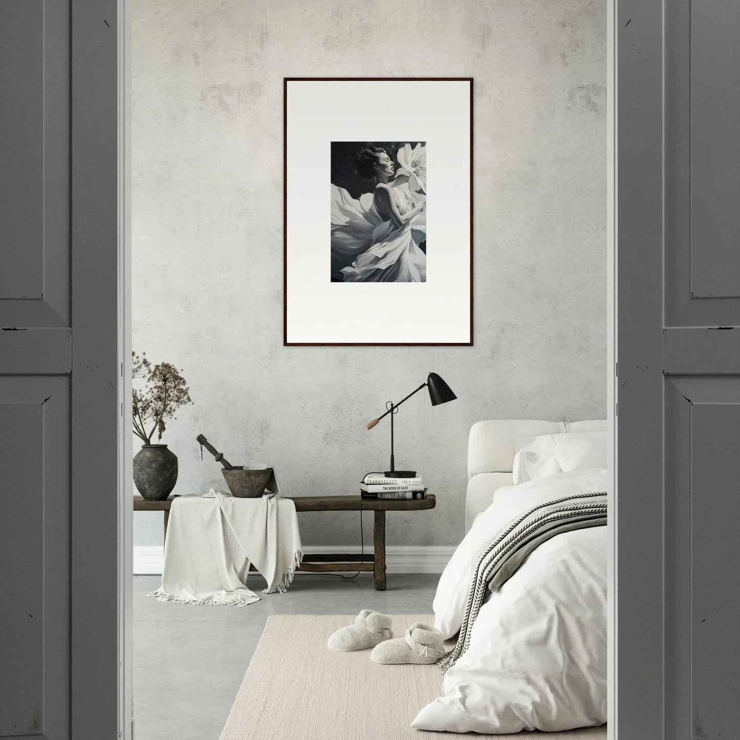 Framed black and white wall art showcasing Dreams Blossom for elegant room decor