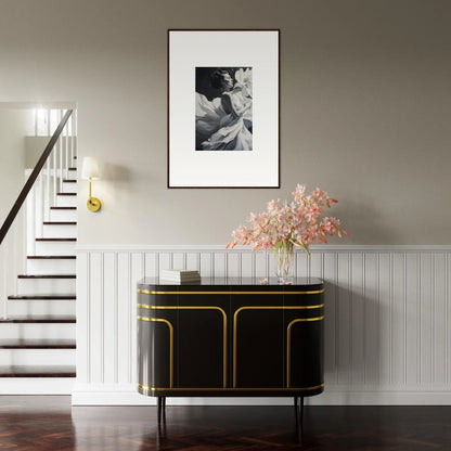 Elegant black sideboard with gold trim, perfect for Dreams Blossom room decor