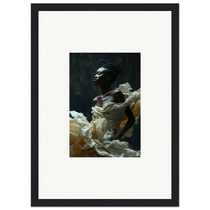 Portrait of a person emerging from billowing white fabric against a dark background.