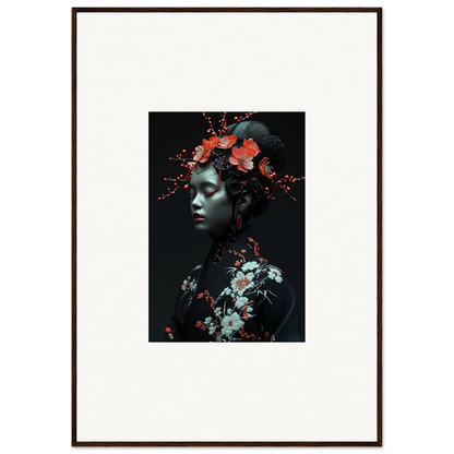 Framed canvas print of a person with red flowers, perfect for room decoration and fate whispers