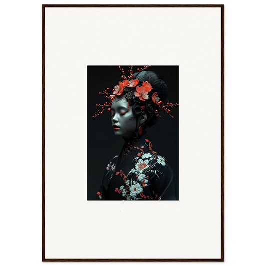 Framed canvas print of a person with red flowers, perfect for room decoration and fate whispers