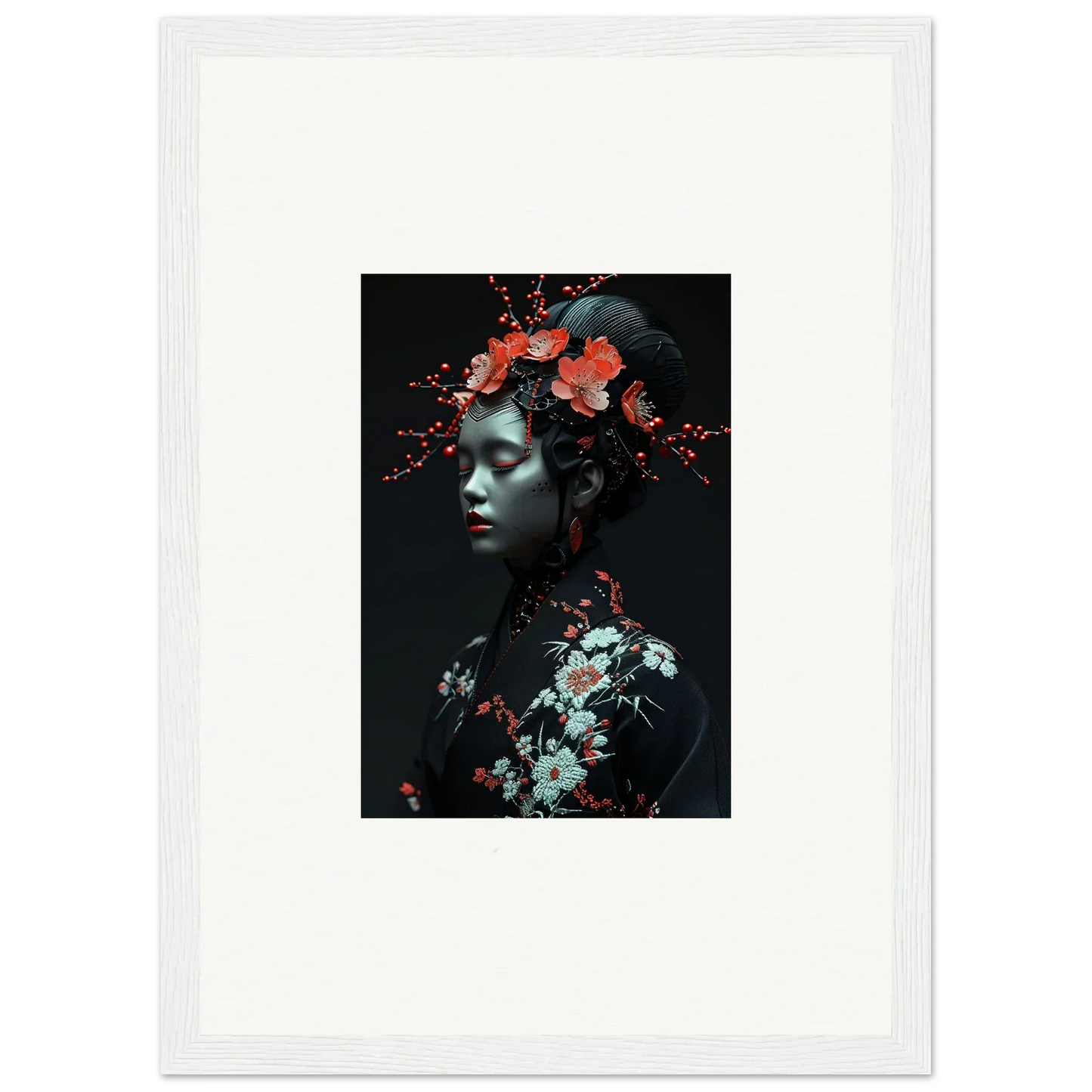 Artistic portrait of floral figure on dark background, perfect for Fate Whispers canvas print