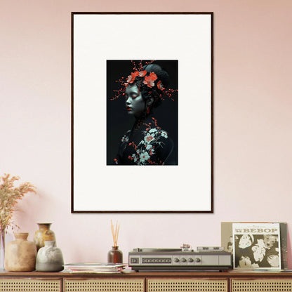 Framed canvas print of a dark-skinned figure with colorful flowers for stylish room decoration