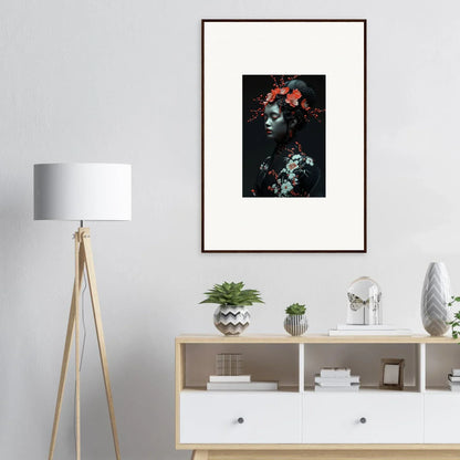 Framed canvas print of a floral figure, perfect for fate whispers room decoration