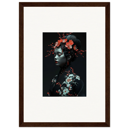 Framed canvas print of a person with floral elements, perfect for room decoration and fate whispers