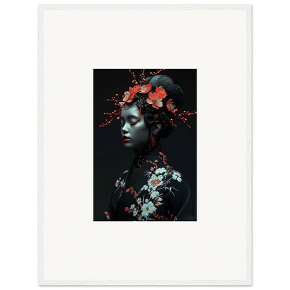 Portrait of a person with red and white flowers, perfect for canvas print and room decoration