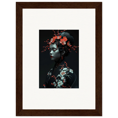 Framed canvas print of Fate Whispers art with floral accents for stylish room decoration