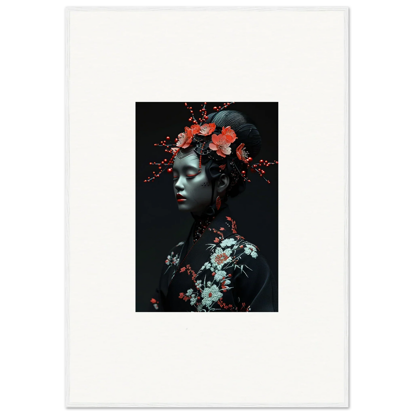 Portrait of a person with flowers, perfect for a Fate Whispers canvas print room decoration