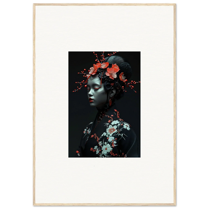 Colorful portrait with red flowers for a stylish canvas print or room decoration, Fate Whispers