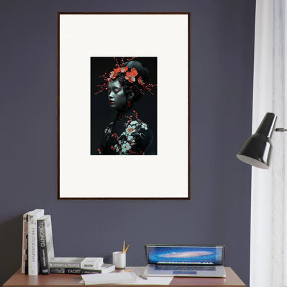 Framed canvas print of Ephemeral Fate Whispers with floral accents for room decoration