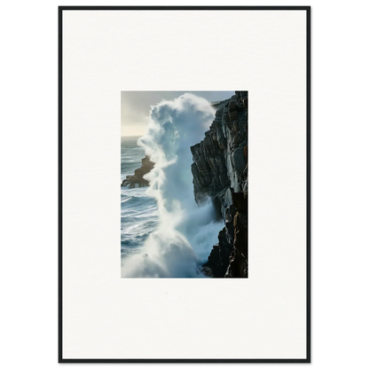 Powerful ocean wave crashing on rocky cliff for a stunning canvas print foam symphony