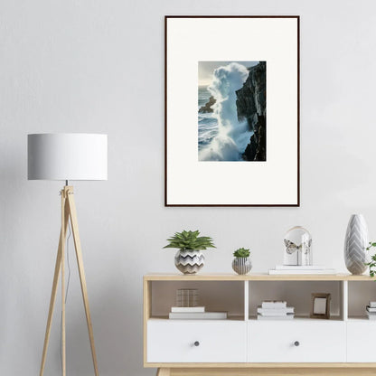 Framed photograph of crashing ocean waves, perfect for foam symphony room decoration