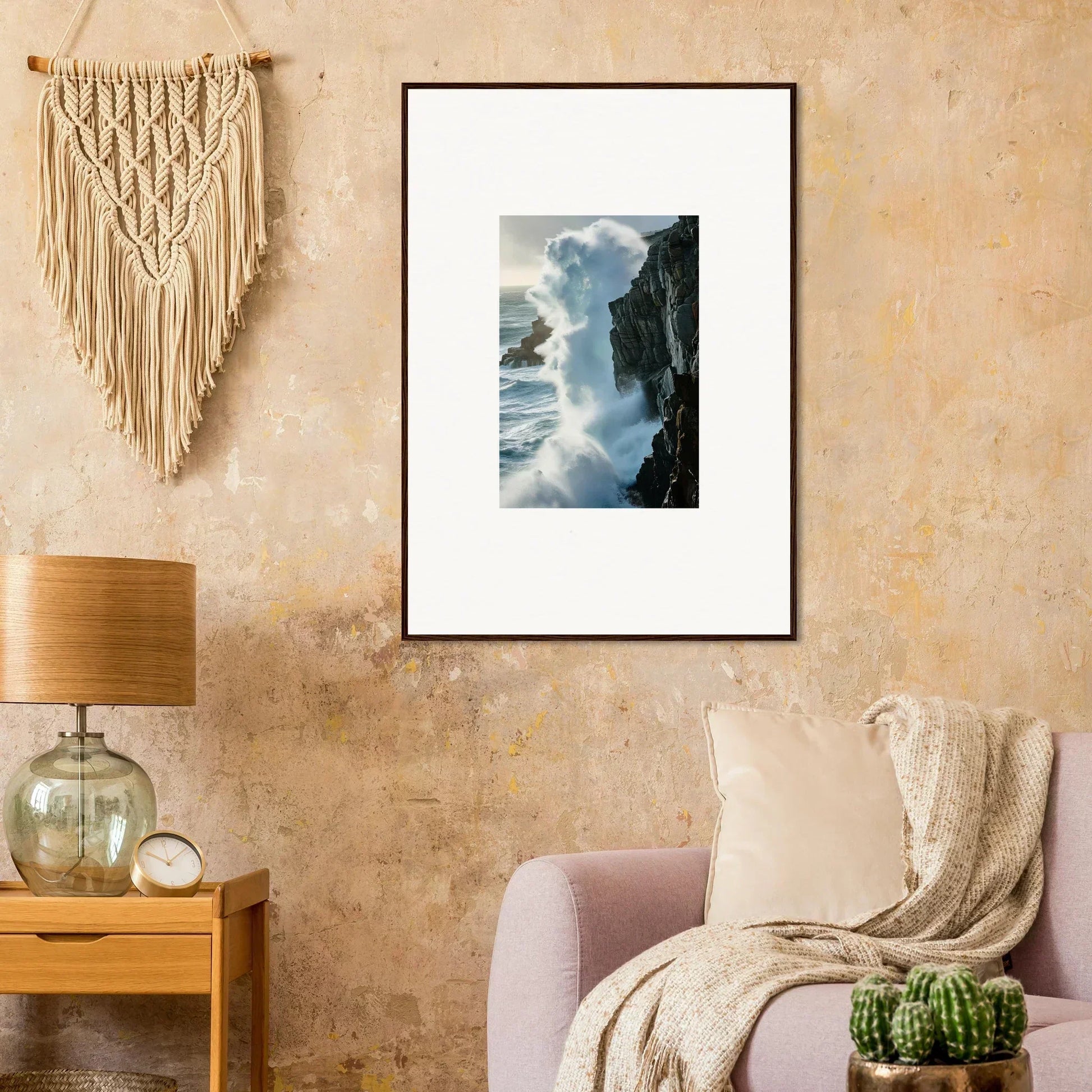 Framed canvas print of crashing ocean waves for stunning room decoration and foam symphony