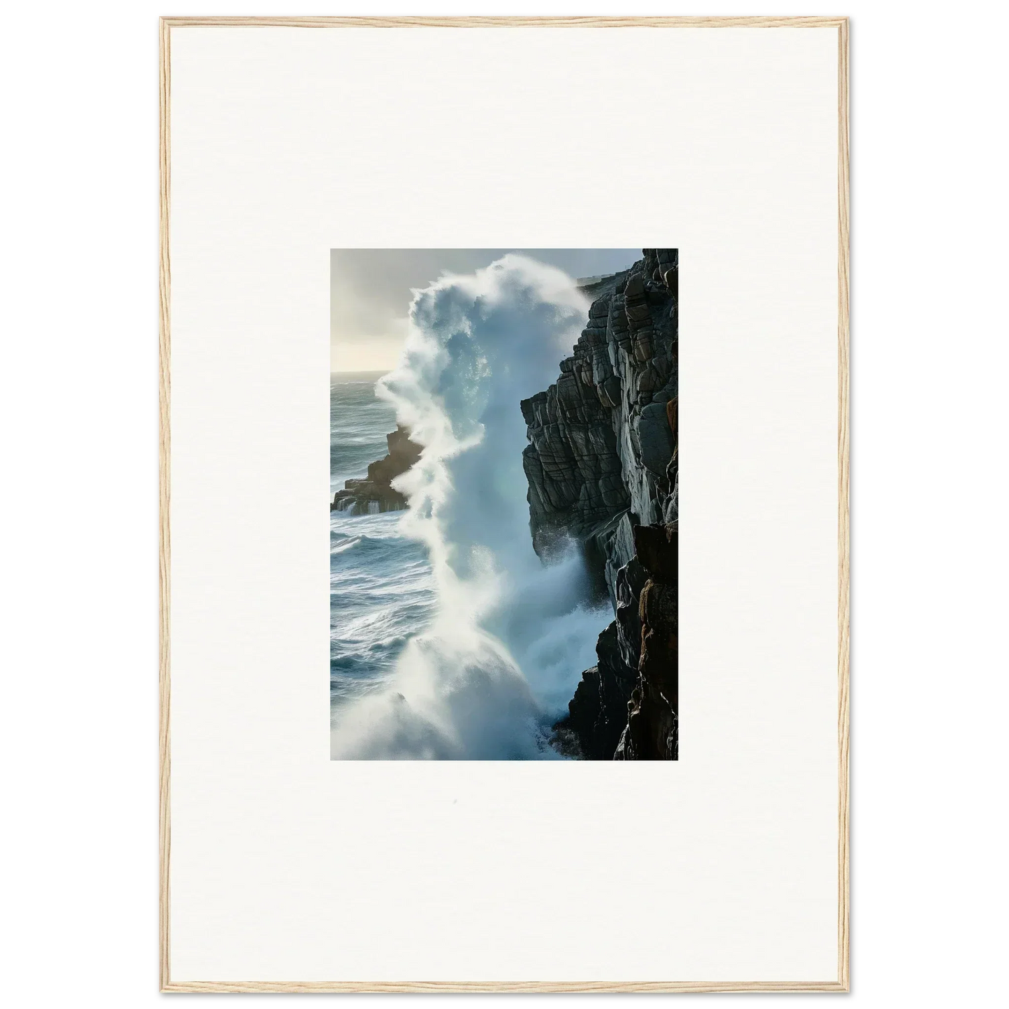 Powerful ocean wave crashing on rocks in a Foam Symphony canvas print for room decoration