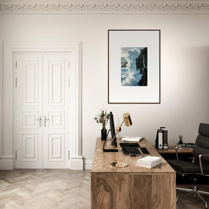 Wooden desk with typewriter and books, perfect for a minimalist workspace vibe and foam symphony decor