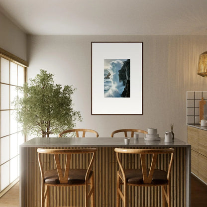 Dining table with wooden chairs in a minimalist room decoration featuring Foam Symphony