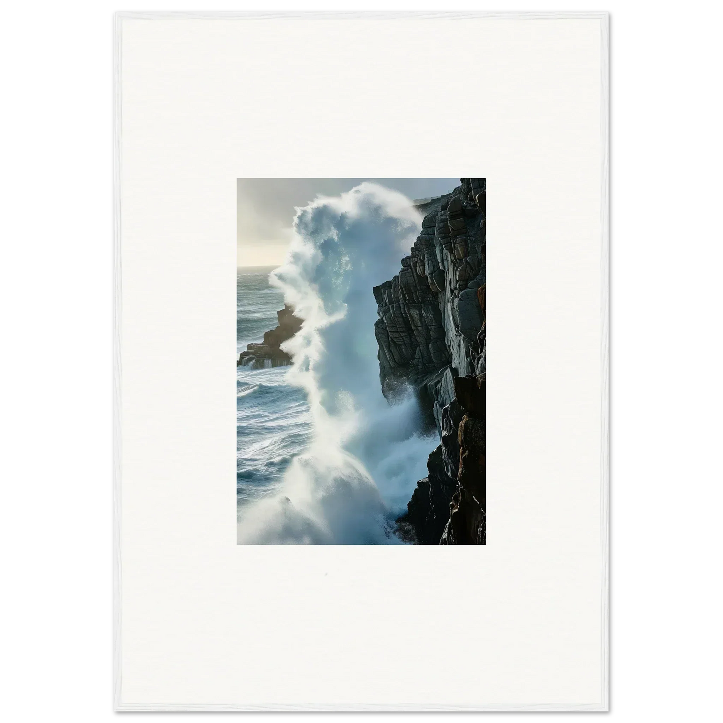 Powerful wave crashing on rocky cliff, a stunning foam symphony canvas print