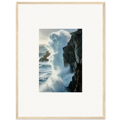 Framed photo of ocean waves crashing, perfect for a Foam Symphony canvas print room decoration