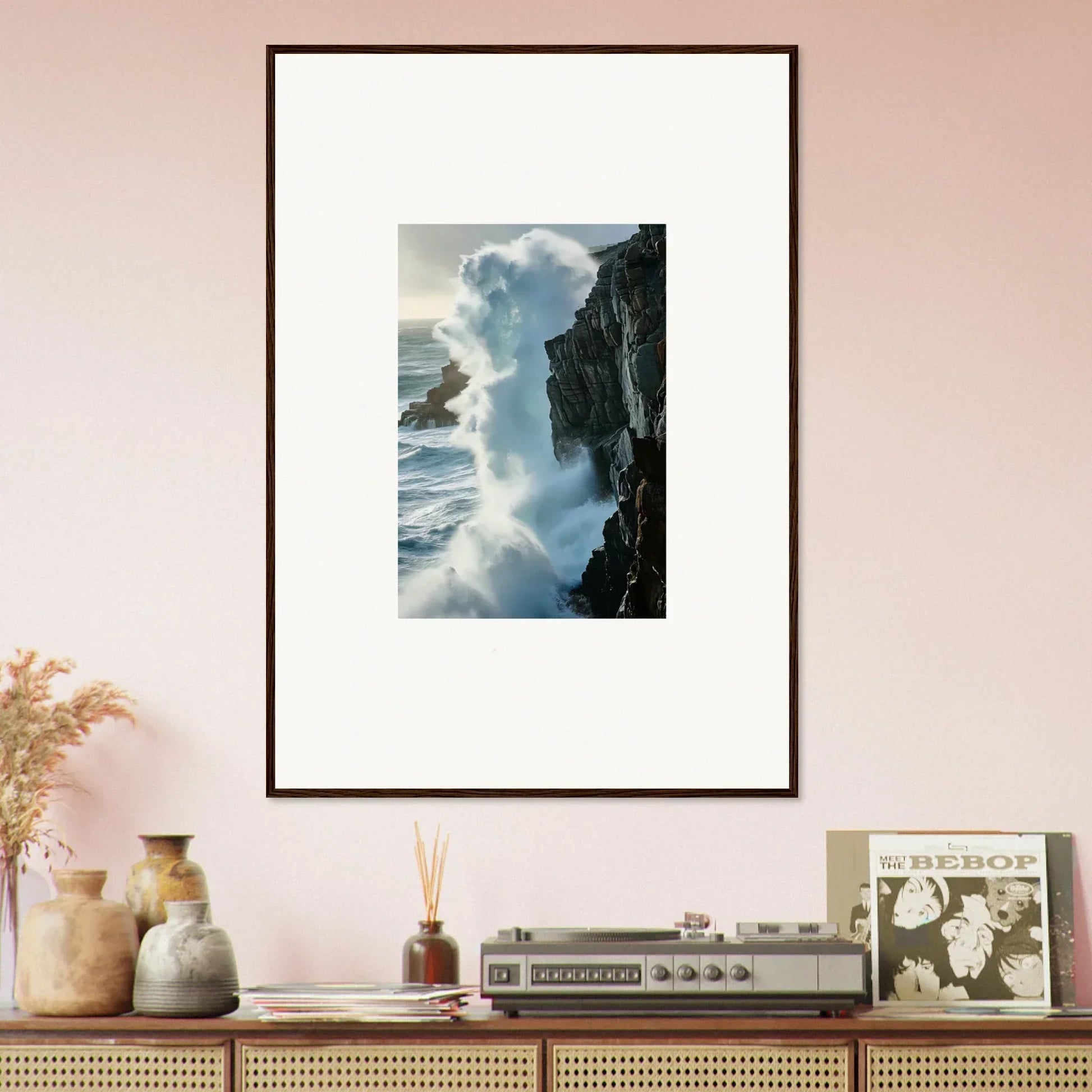 Framed canvas print of crashing ocean waves, a perfect foam symphony for room decoration