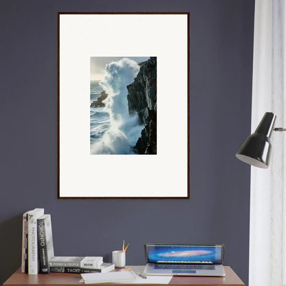 Framed photograph of crashing ocean waves for a stunning room decoration foam symphony