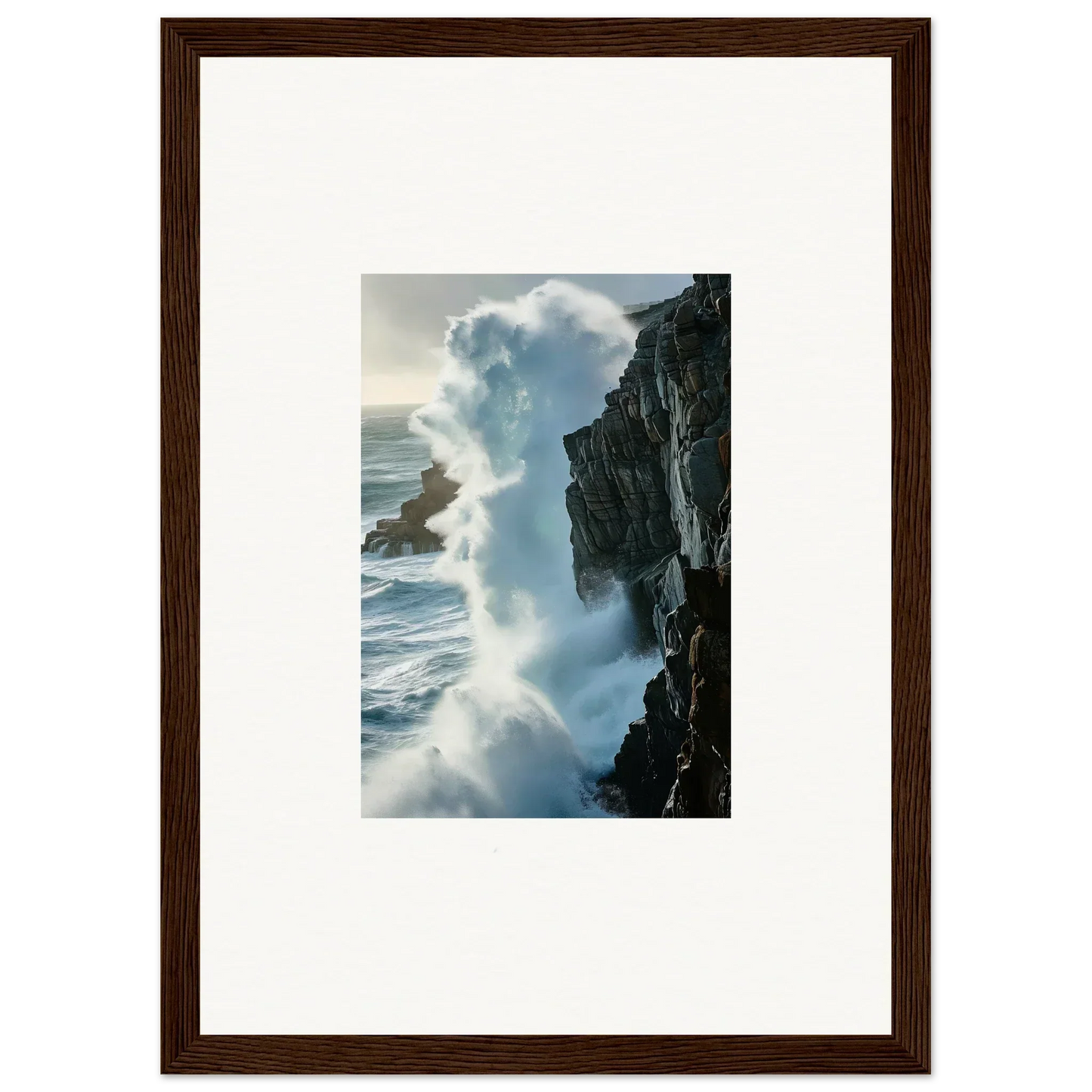 Framed photograph of crashing waves for a stunning foam symphony room decoration