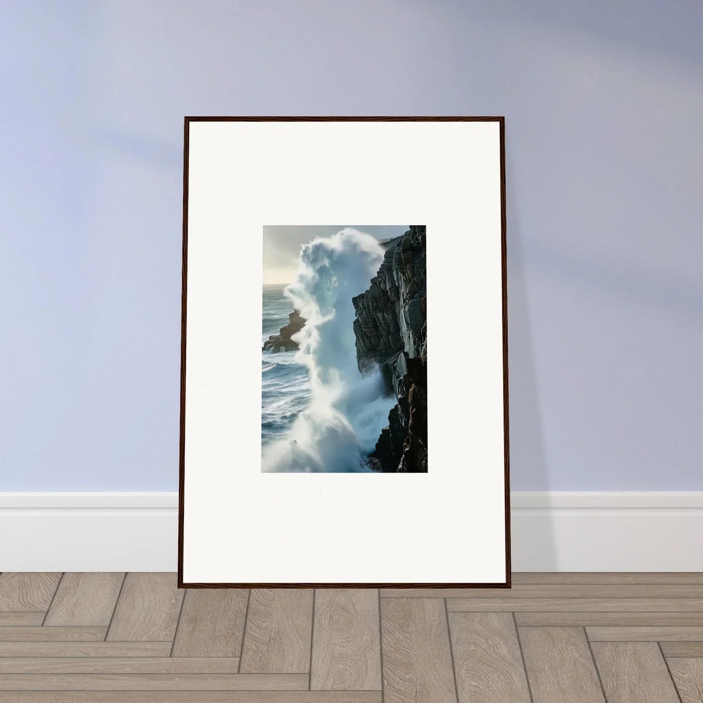 Framed photograph of crashing waves for a stunning foam symphony room decoration