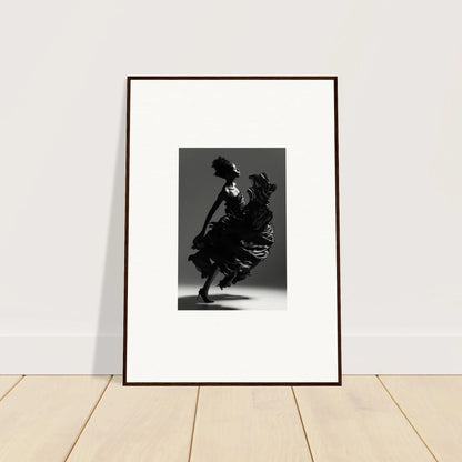 Framed black and white wall art of a dancer in motion, perfect for room decor