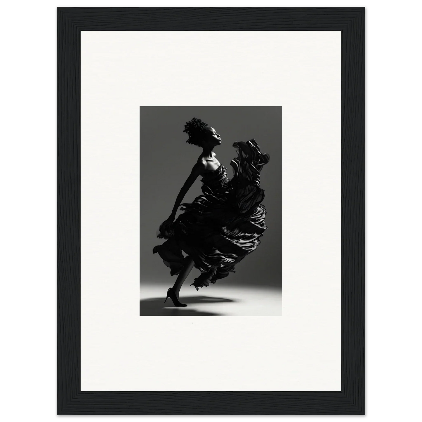 Silhouette of a dancer in flowing dress for elegant framed wall art decor