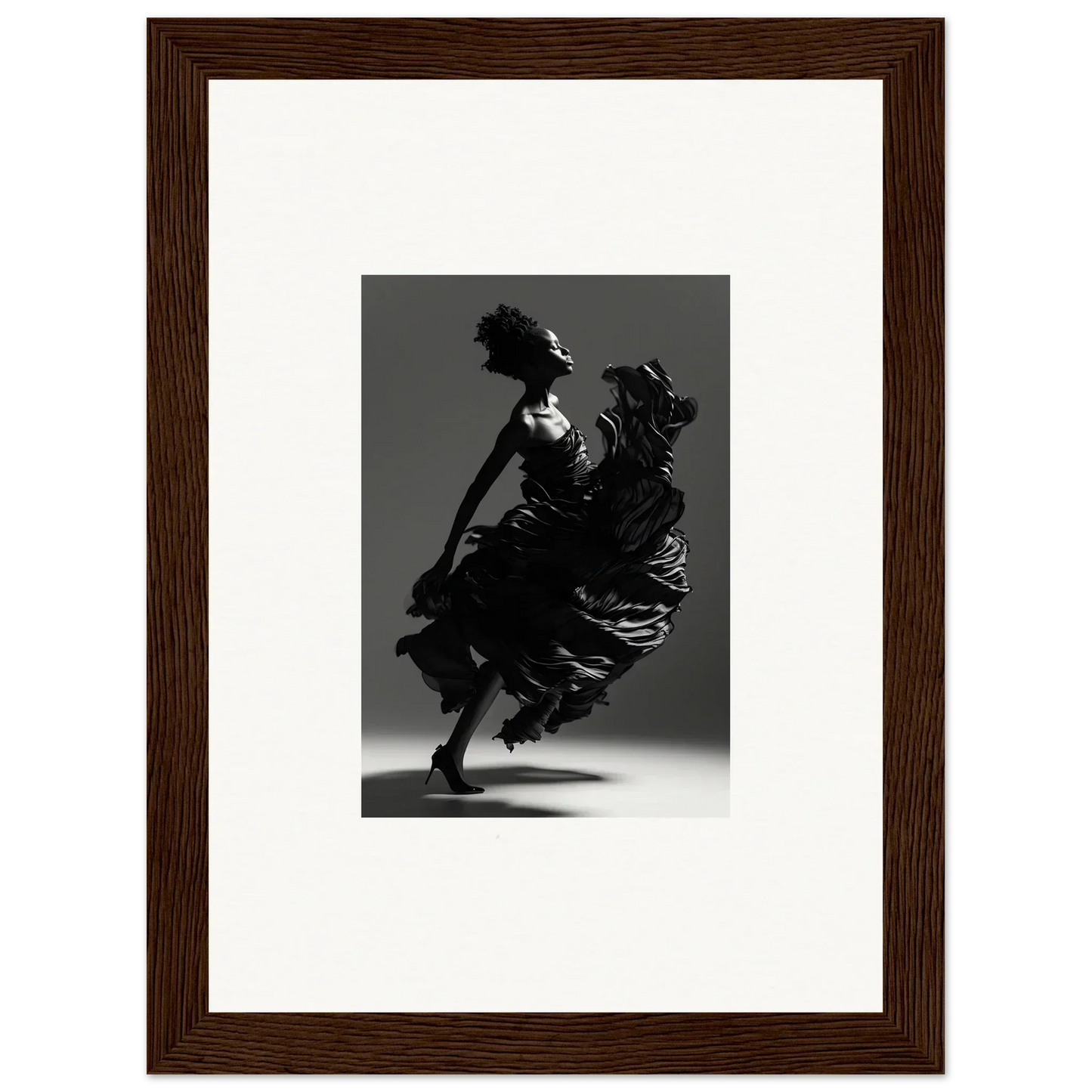 Silhouette of a dancer in a flowing dress for elegant room decor and canvas prints