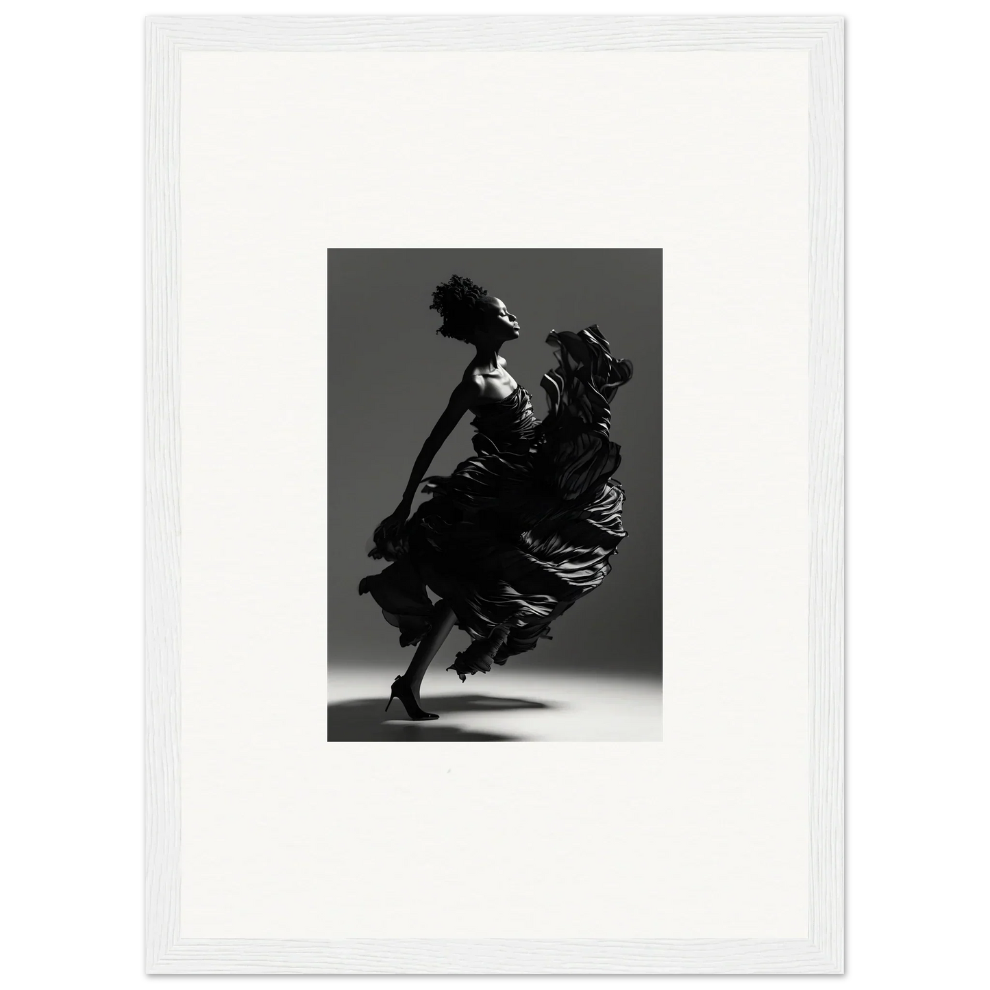 Silhouette of a dancer in flowing dress for elegant room decor and framed wall art