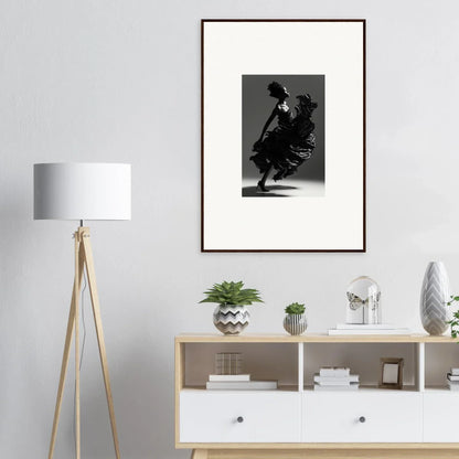 Framed black and white dancer in motion wall art for elegant room decor