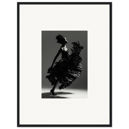 Dancer in flowing dress captured mid-motion for elegant framed wall art decor