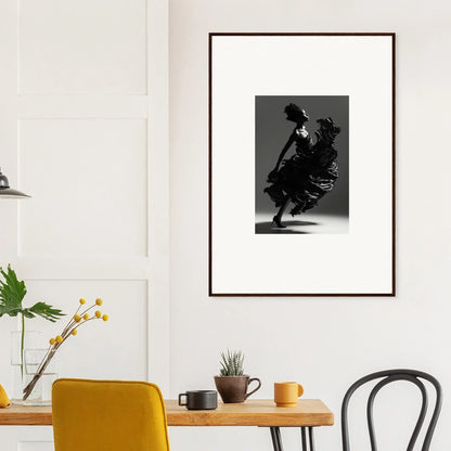 Framed black and white photograph of a dancer in motion, perfect for room decor